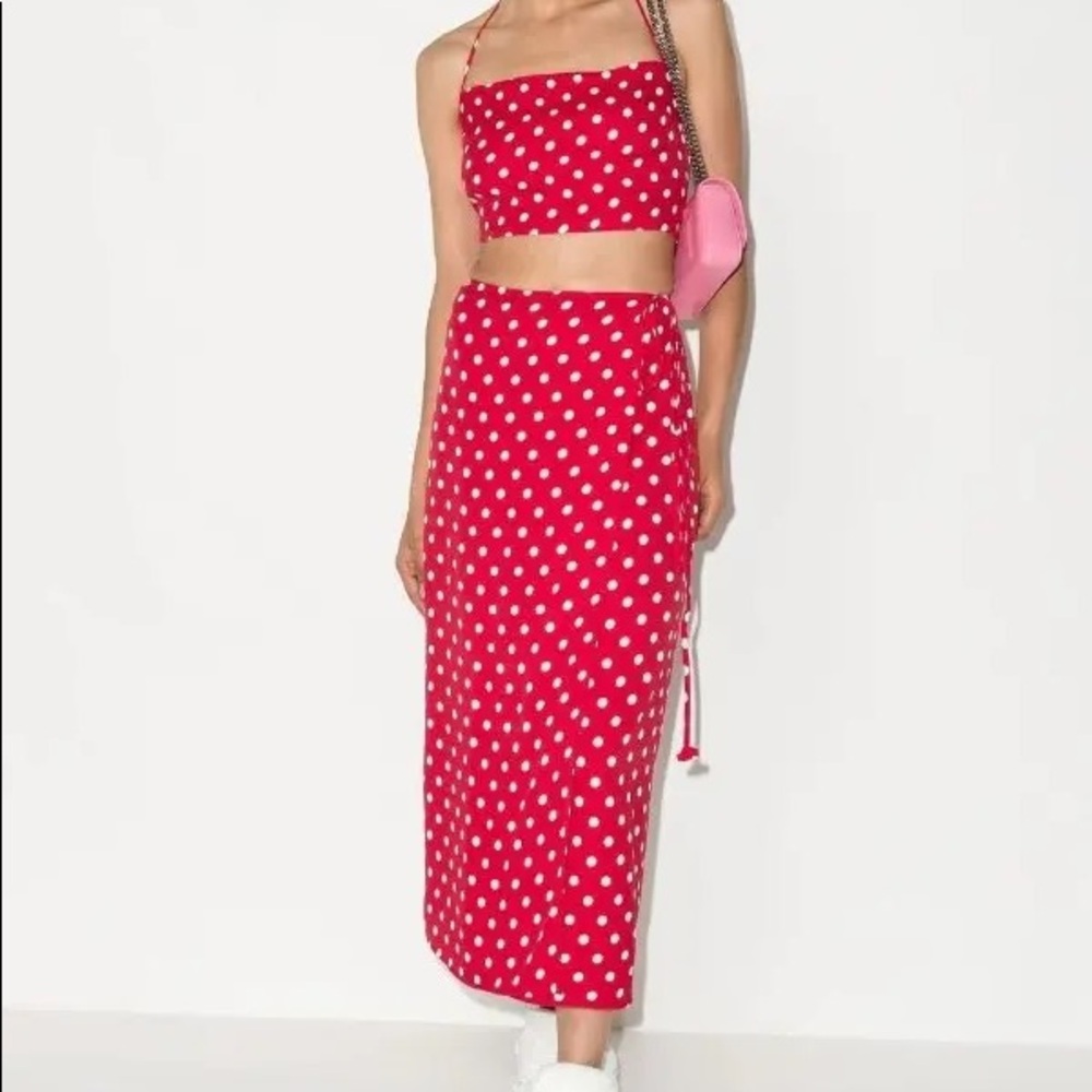 Reformation Red Voyage Polka Dot Top & Skirt Set - Picture 2 of 8